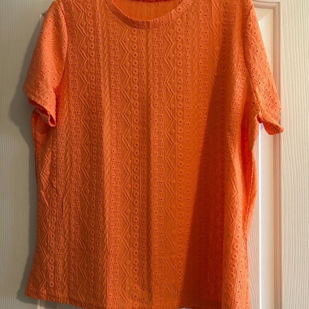 Two Women’s Eyelet Short Sleeve Tops  (1) Orange & (1) White
